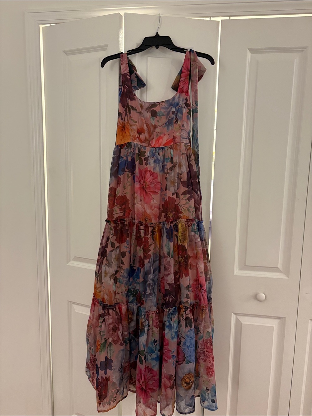 Francesca's Collections Pink Multi-Color Floral Tiered Maxi Dress - Picture 6 of 6